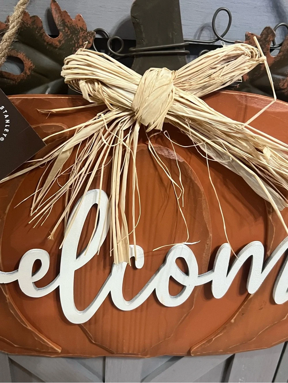 Welcome Pumpkin Hanging Sign - Orange Fall Wall Decor 12” X 16” NWT